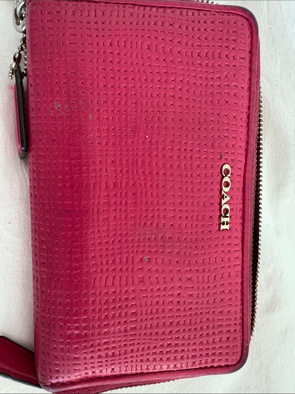 Coach Hot Pink Textured Zip Wristlet Wallet